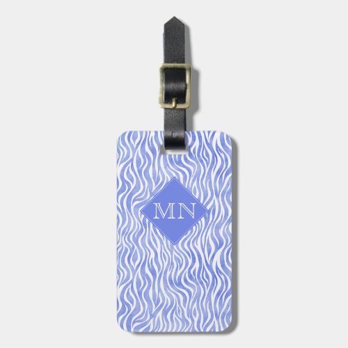 Blue Watercolor Zebra Pattern  Monogram Luggage Tag