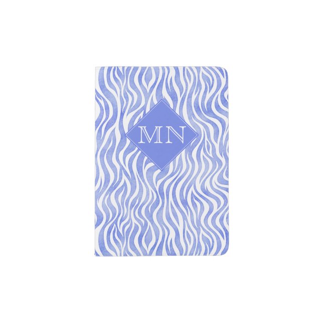 Blue Watercolor Zebra Pattern | Monogram Passport Holder (Front)
