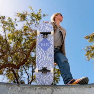 Blue Watercolor Zebra Print | Monogram Skateboard Deck