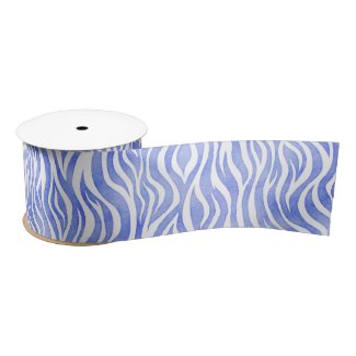 Blue Watercolor Zebra Print Satin Ribbon