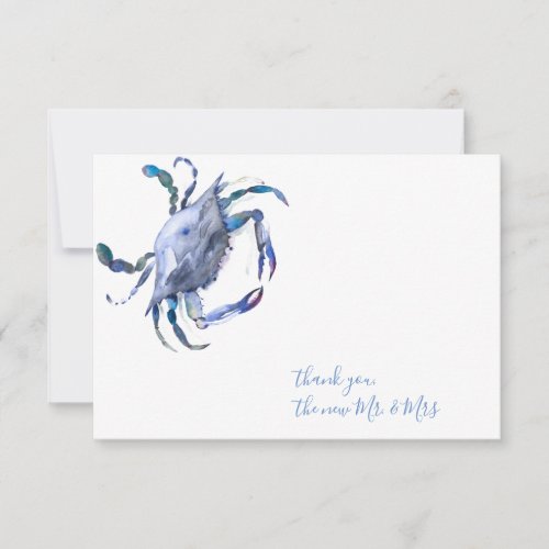 Blue WatercolorCrab Thank You Stationery Note Card