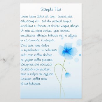 Blue Watercolored Flower Stationery by Pick_Up_Me at Zazzle