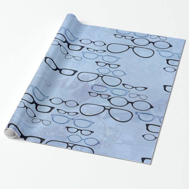Blue Watercolors Eyeglass Frames Wrapping Paper (Unrolled)