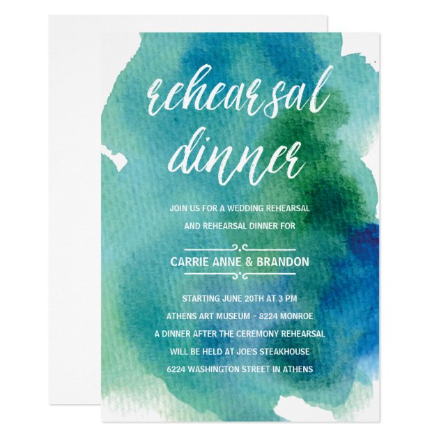 Blue Watercolors | Modern Rehearsal Dinner Invitation