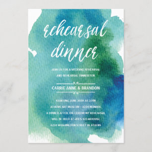 Blue Watercolors Modern Rehearsal Dinner Invitation