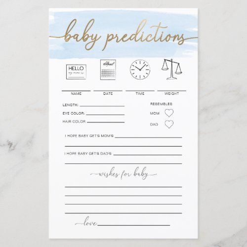 Blue Watercolour Baby Predictions Game