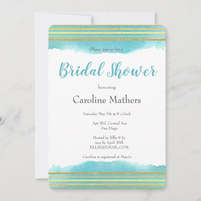 Blue Watercolour Bridal Shower Invitation (Front)