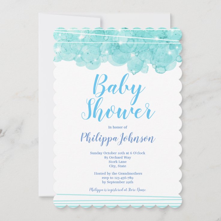 Blue Watercolour Bubbles Baby Shower Invitation | Zazzle