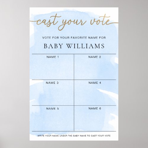 Blue Watercolour Cast Your Vote Baby Name Voting Poster