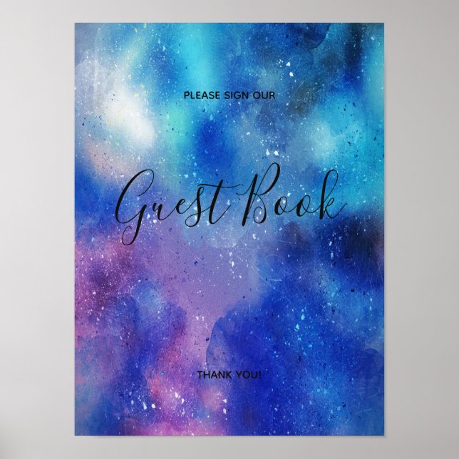 Blue Watercolour Confetti Guest Book Sign Poster (Front)
