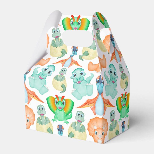 Blue Watercolour Dinosaur Birthday Baby Shower Favor Boxes (Front Side)