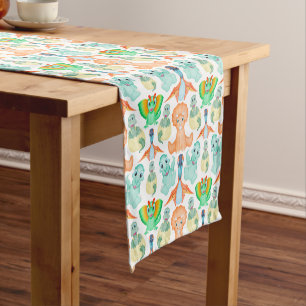 Blue Watercolour Dinosaur Birthday Baby Shower Short Table Runner
