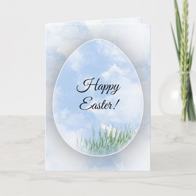 Blue Watercolour Easter Egg Card (Front)