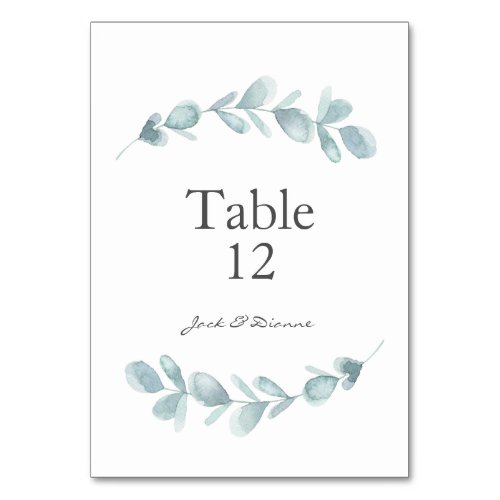 Blue Watercolour Eucalyptus Wedding table cards