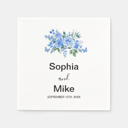 Blue Watercolour Floral and Butterflies Wedding Napkins