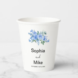 Blue Watercolour Floral and Butterflies Wedding Paper Cups