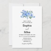 Blue Watercolour Floral Butterflies Wedding