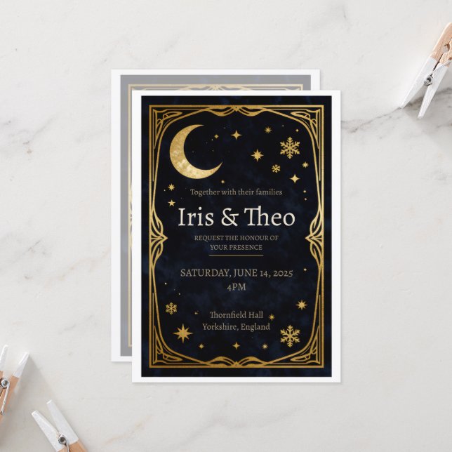Blue Watercolour Floral Formal Wedding Invitation (Front/Back In Situ)