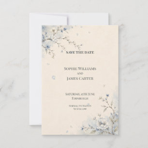 Blue Watercolour Floral Wedding Save The Date