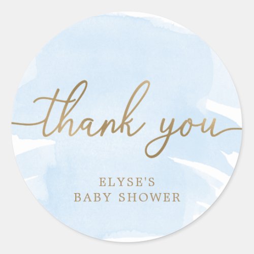 Blue Watercolour Gold Baby Shower Favor Sticker