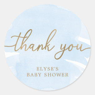 Blue Watercolour Gold Baby Shower Favor Sticker