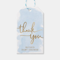 Blue Watercolour Gold Baby Shower Favor Tag