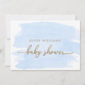 Blue Watercolour Gold Baby Shower Invitation (Back)