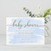 Blue Watercolour Gold Baby Shower Invitation (Standing Front)