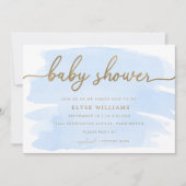 Blue Watercolour Gold Baby Shower Invitation (Front)