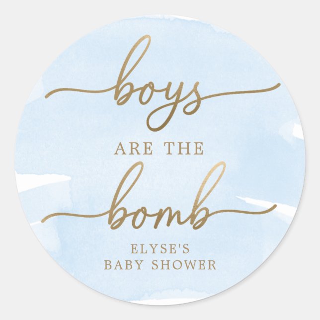 Blue Watercolour Gold Bath Bomb Favor Sticker (Front)