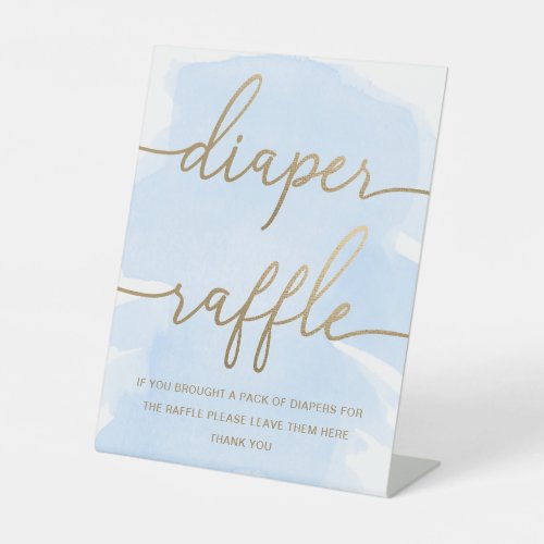 Blue Watercolour Gold Diaper Raffle Pedestal Sign