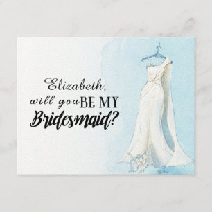 Blue Watercolour Gown  "Will you be my bridesmaid" Invitation
