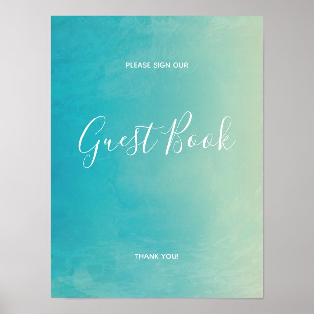 Blue Watercolour Guest Book Sign Poster (Front)
