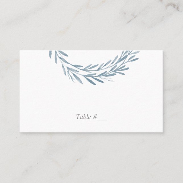 Blue Watercolour Leaf Element Wedding Escort Card/ Place Card (Front)