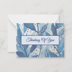 Blue Watercolour Leaf Thinking of You Note Card