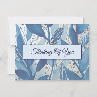 Blue Watercolour Leaf Thinking of You Postcard