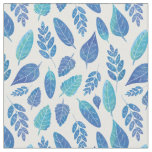 Blue Watercolour Leaves Pattern Fabric