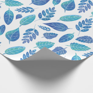 Blue Watercolour Leaves Pattern Wrapping Paper