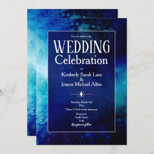 Blue Watercolour Nebula Wedding Invitation