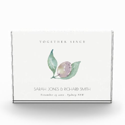 BLUE WATERCOLOUR OLIVE SAVE THE DATE WEDDING GIFT PHOTO BLOCK