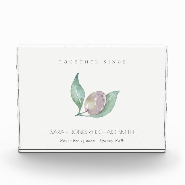 BLUE WATERCOLOUR OLIVE SAVE THE DATE WEDDING GIFT PHOTO BLOCK (Front)