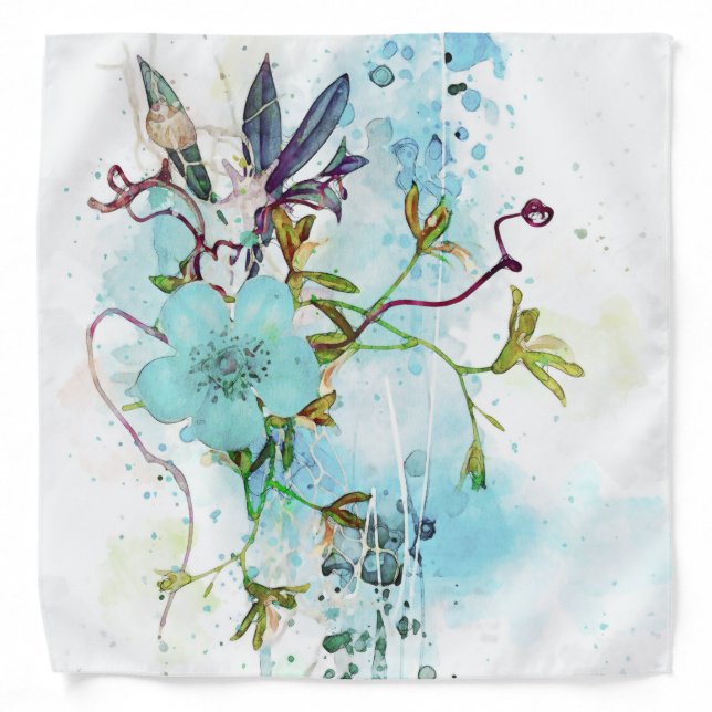 Blue Watercolour Pastel Floral Bandana (Front)