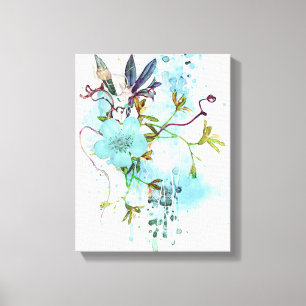 Blue Watercolour Pastel Floral Canvas Print