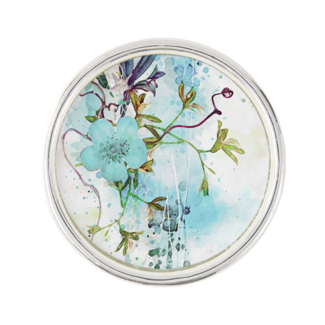 Blue Watercolour Pastel Floral Lapel Pin (Front)