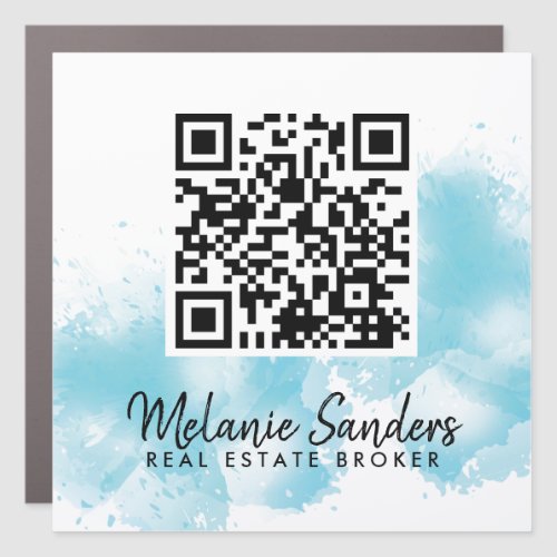 Blue Watercolour REAL ESTATE QR Code Car Magnet