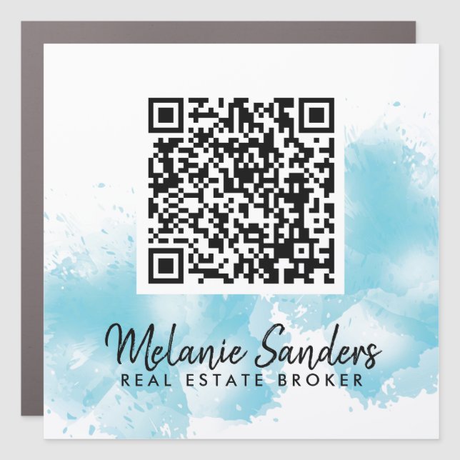 Blue Watercolour REAL ESTATE QR Code Car Magnet (Front)