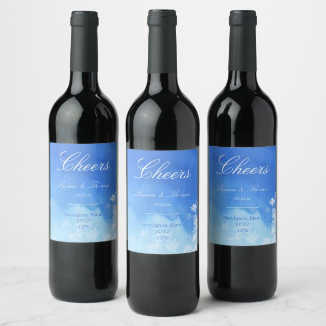 Blue Watercolour Sky and Foliage Wine Label (Bottles)