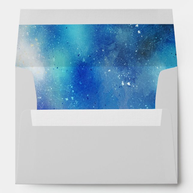 Blue Watercolour Sky Wedding Pre addressed Envelope (Back (Bottom))