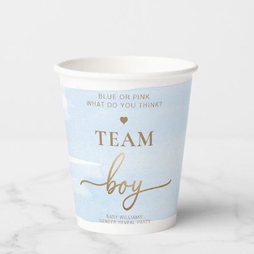 Blue Watercolour Team Girl Gender Reveal Party Paper Cups