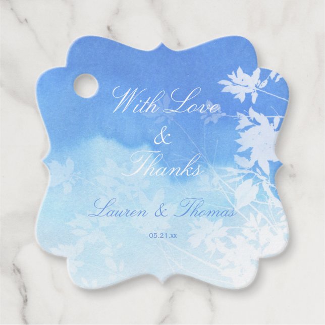 Blue Watercolour Wedding Favor Tags (Front)